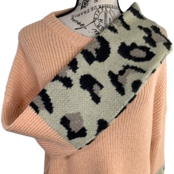 Blue B Collection Crew Neck Leopard Sweater Oversized Wool Blend Women's M/L - Picture 2 of 12